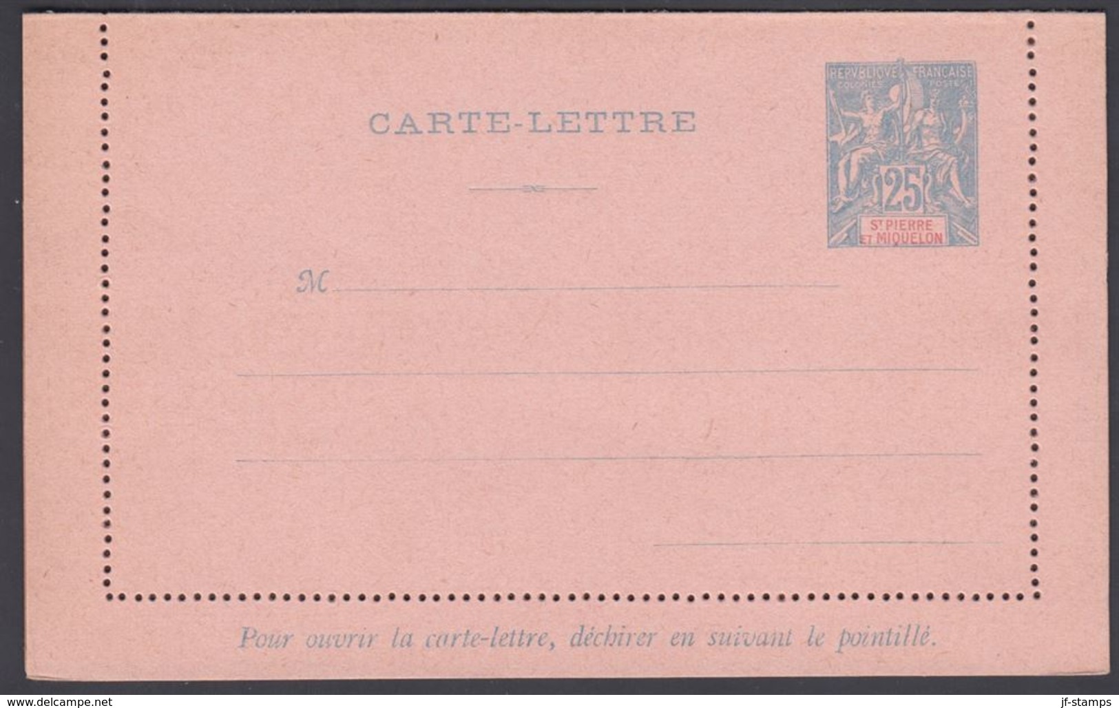 1901. SAINT-PIERRE-MIQUELON. CARTE -LETTRE 25 C. Blue  () - JF321844 - Covers & Documents