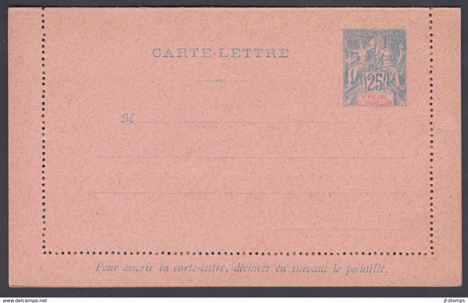 1901. SAINT-PIERRE-MIQUELON. CARTE -LETTRE 25 C. Blue  () - JF321845 - Covers & Documents