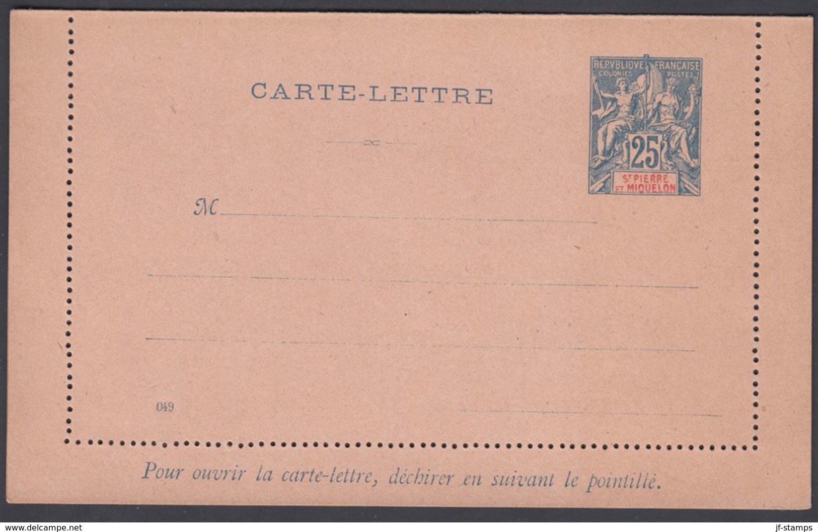 1901. SAINT-PIERRE-MIQUELON. CARTE -LETTRE 25 C. Blue  () - JF321847 - Storia Postale
