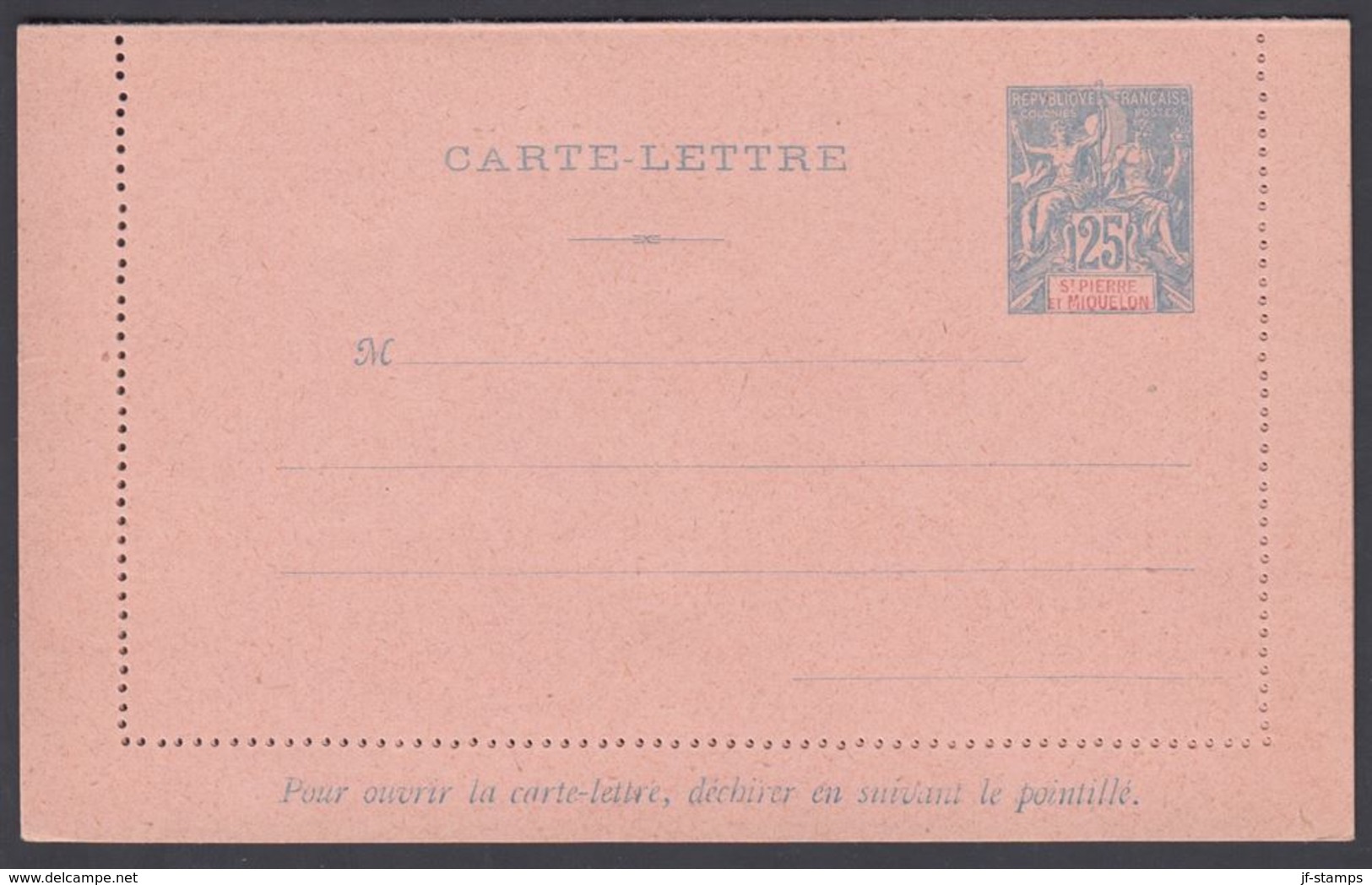 1901. SAINT-PIERRE-MIQUELON. CARTE -LETTRE 25 C. Blue  () - JF321848 - Covers & Documents