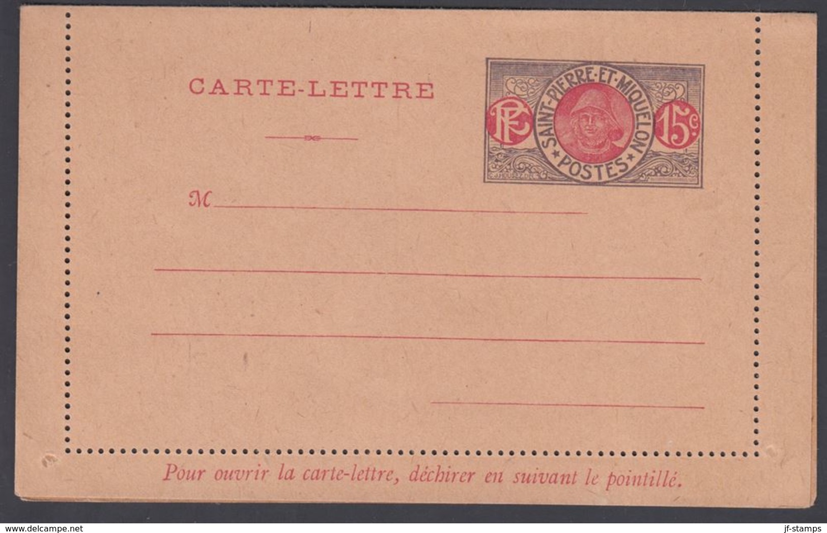 1909. SAINT-PIERRE-MIQUELON. CARTE -LETTRE 15 C. Fisherman  () - JF321851 - Lettres & Documents