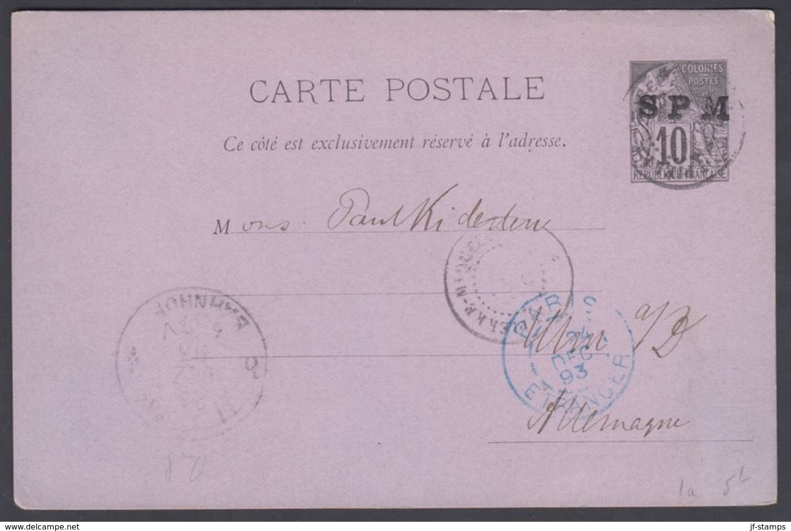 1893. SAINT-PIERRE-MIQUELON. CARTE Postale SPM / 10 C. COLONIES POSTES REP. FRANCAISE... () - JF321853 - Briefe U. Dokumente