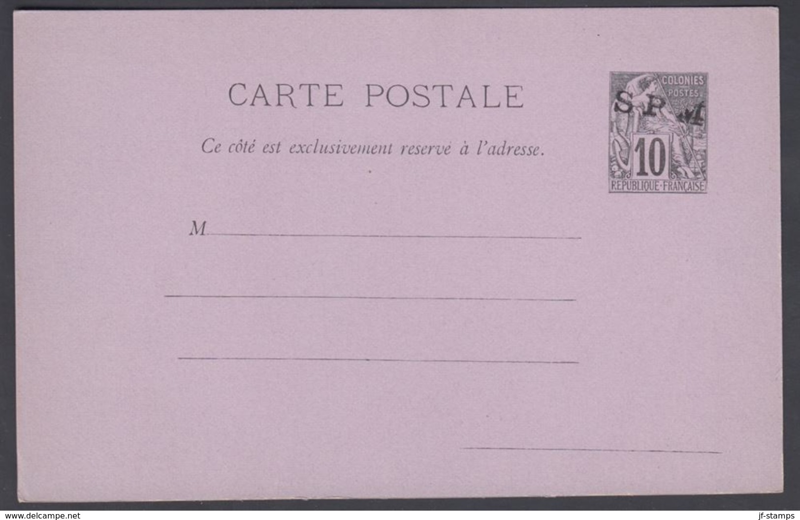 1892. SAINT-PIERRE-MIQUELON. CARTE Postale SPM / 10 C. COLONIES POSTES REP. FRANCAISE... () - JF321861 - Storia Postale