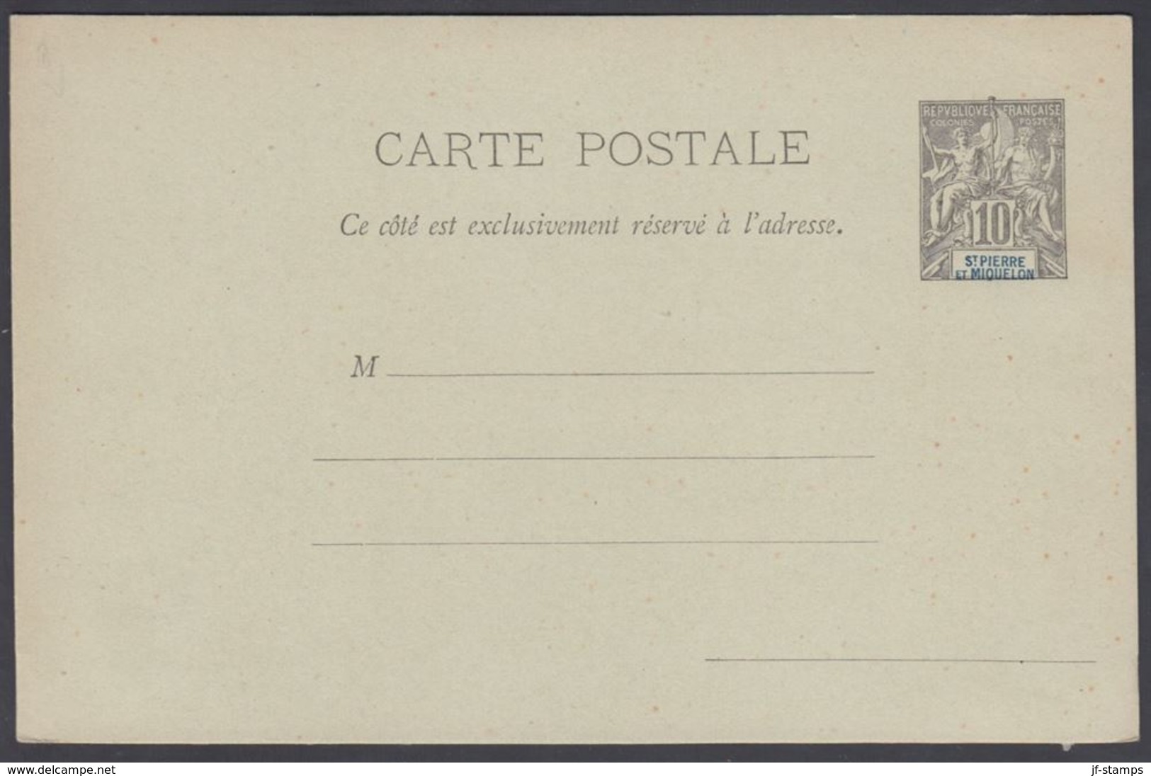 1900. SAINT-PIERRE-MIQUELON. CARTE POSTALE 10 C. Black  () - JF321871 - Cartas & Documentos