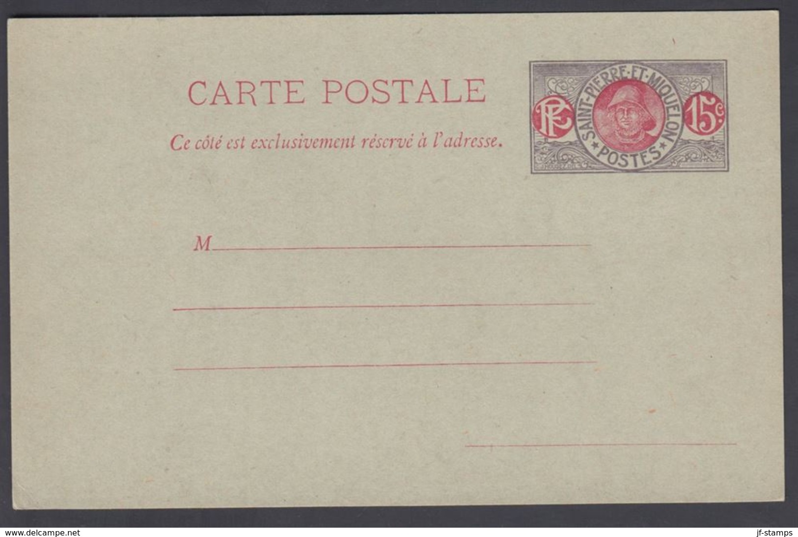 1923. SAINT-PIERRE-MIQUELON. CARTE POSTALE 15 C. Fisherman  () - JF321875 - Briefe U. Dokumente