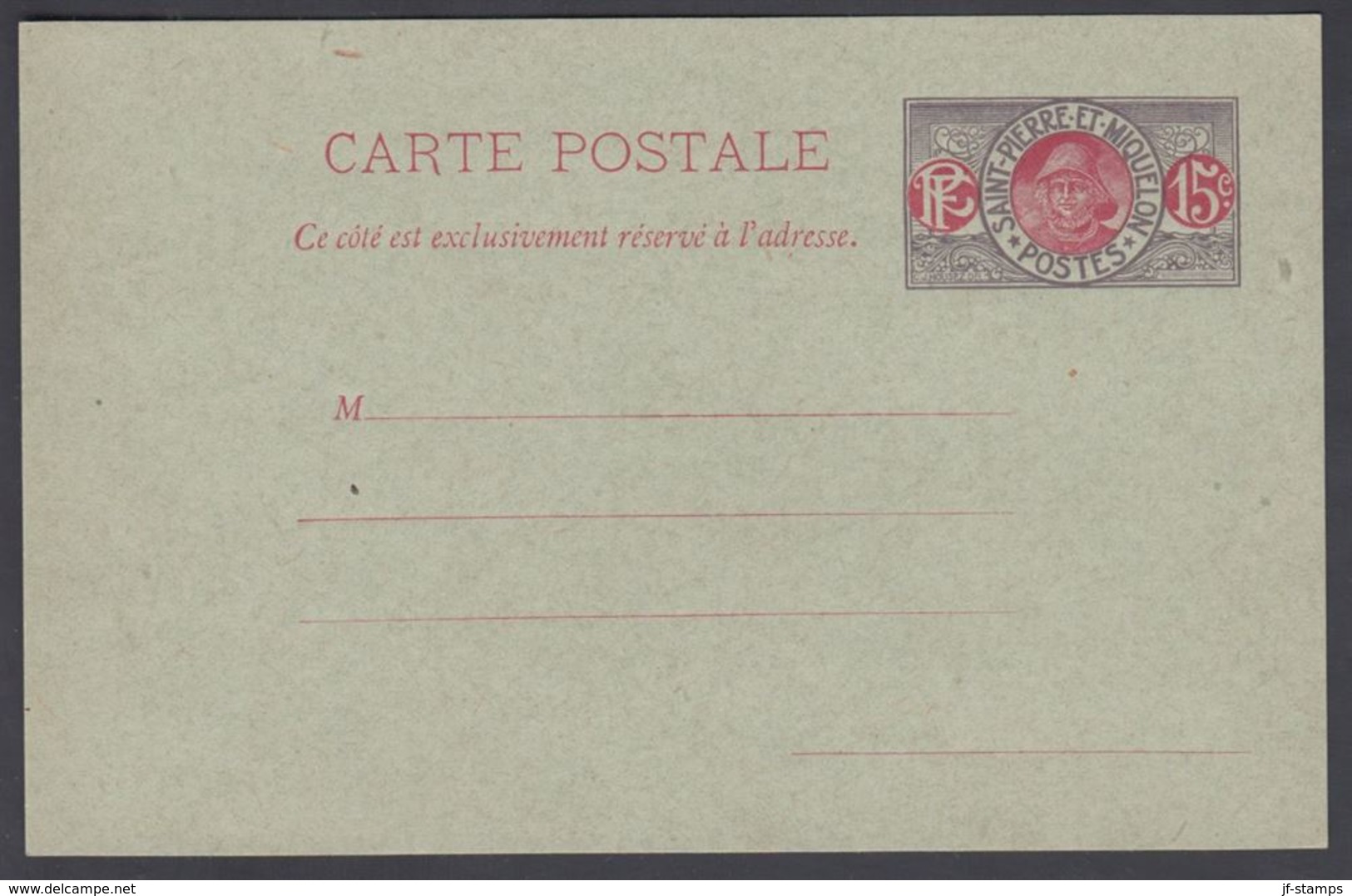 1923. SAINT-PIERRE-MIQUELON. CARTE POSTALE 15 C. Fisherman  () - JF321876 - Briefe U. Dokumente