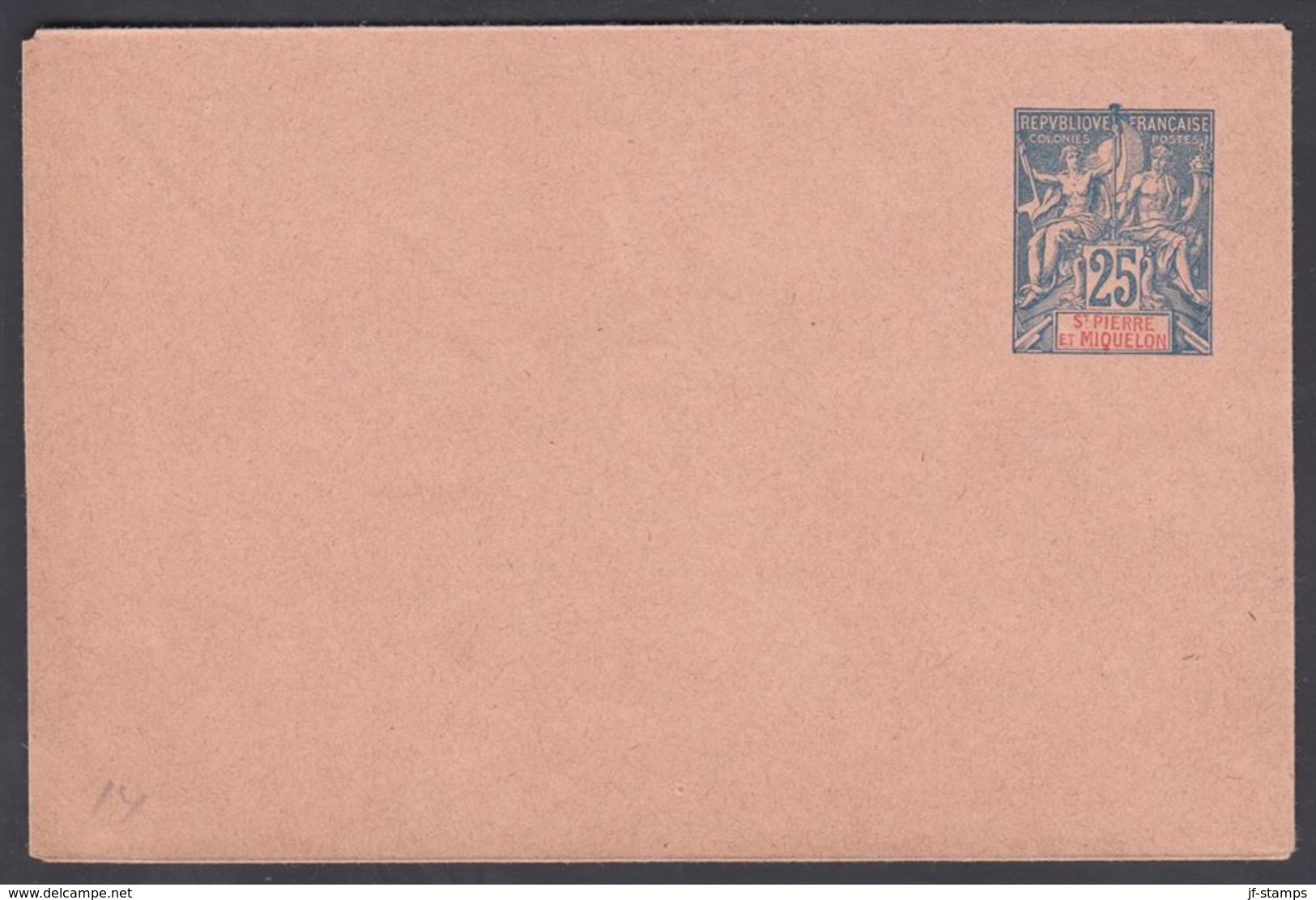 1894. SAINT-PIERRE-MIQUELON. ENVELOPE 25 C. Blue. 115 X 75 Mm.  () - JF321924 - Lettres & Documents