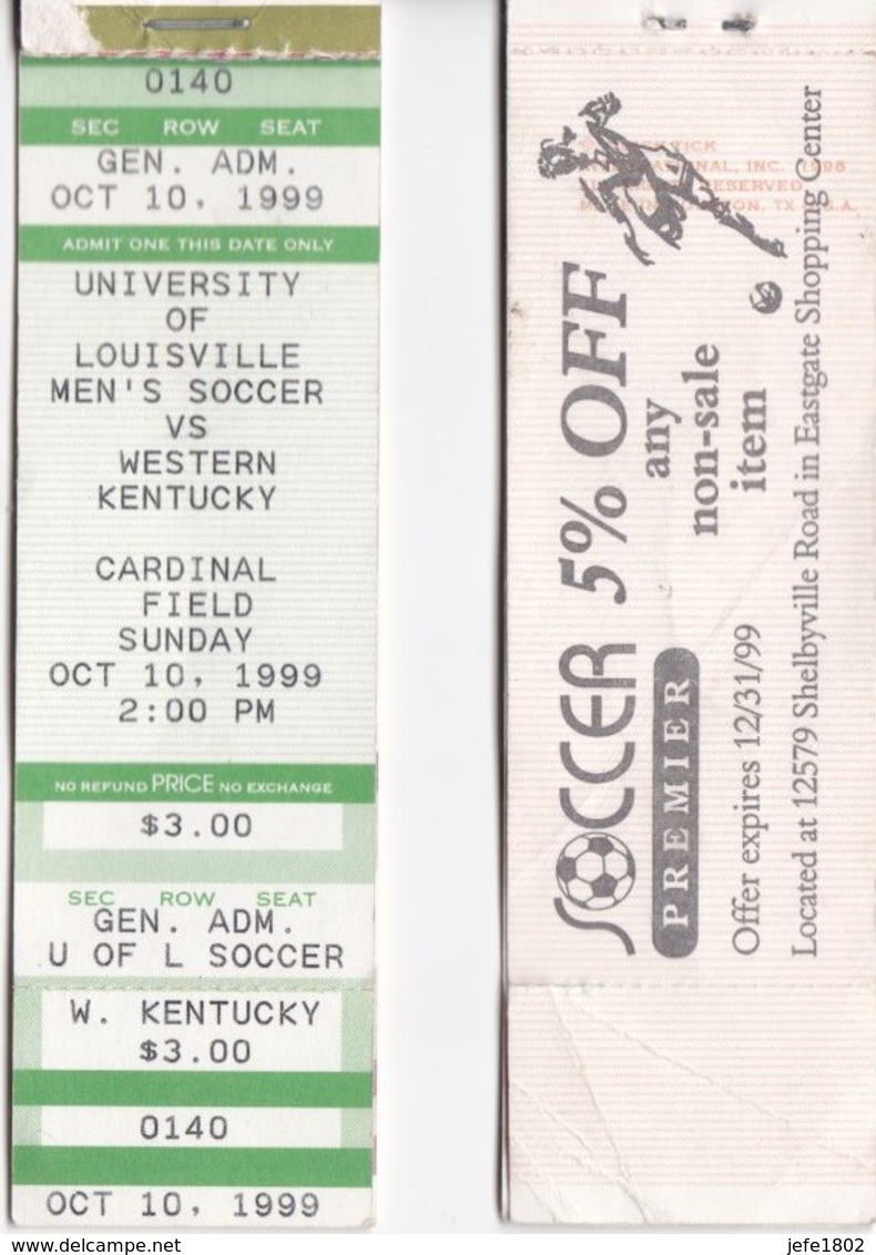 Tickets Hawaii 1977 - Louisville 1997 - 1996 Cardinal Station - 2000 Colombus Crew Stadium - Autres & Non Classés