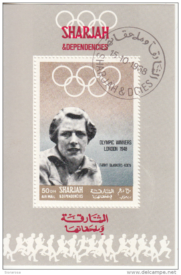 Bf. 511 Sharjah 1968 Atletica Leggera Fanny Blankers-Koen Oro Nuovo Preoblt. Perforato. Olimpiadi Londra 1948 - Summer 1948: London