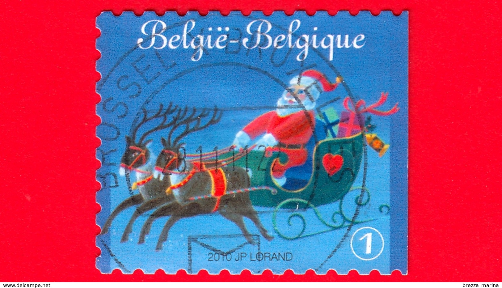 BELGIO - Usato - 2010 - Natale - Noel - Christmas - Navidad - Slitta Con Renne E Babbo Natale - 1 Inland U - Usati