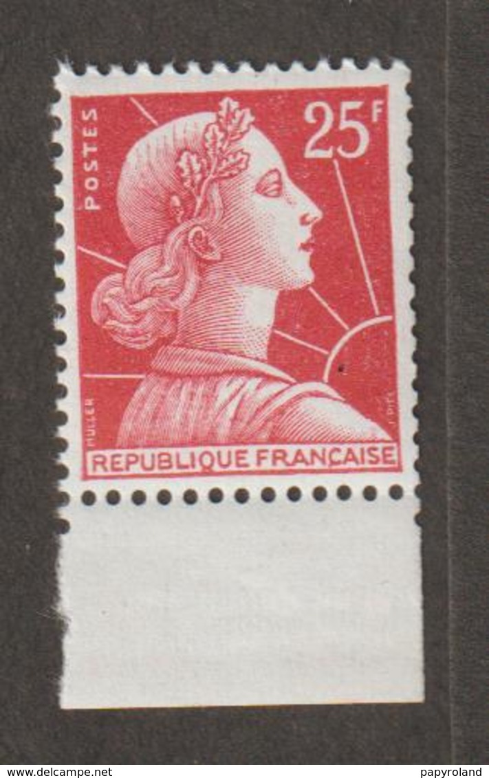 Variétés - 1955 - 59  - Type Muller -  N° 1011Cc -  20 F Rouge -  Avec Bandelette Inf. Blanche  - Neuf Sans Charnière  - - Nuevos