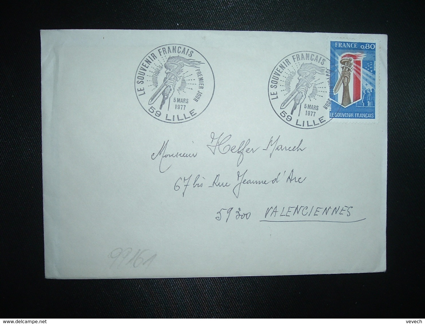 LETTRE TP SOUVENIR FRANCAIS 0,80 OBL.5 MARS 1977 59 LILLE PREMIER JOUR - Guerre Mondiale (Seconde)