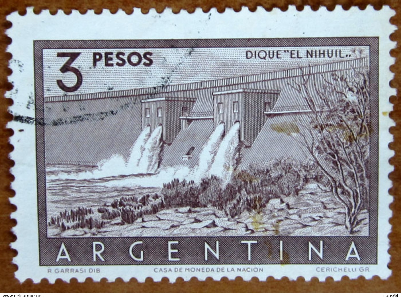 1956 ARGENTINA Dighe Embankment Dam "El Nihuil" - 3p  Usato - Used Stamps