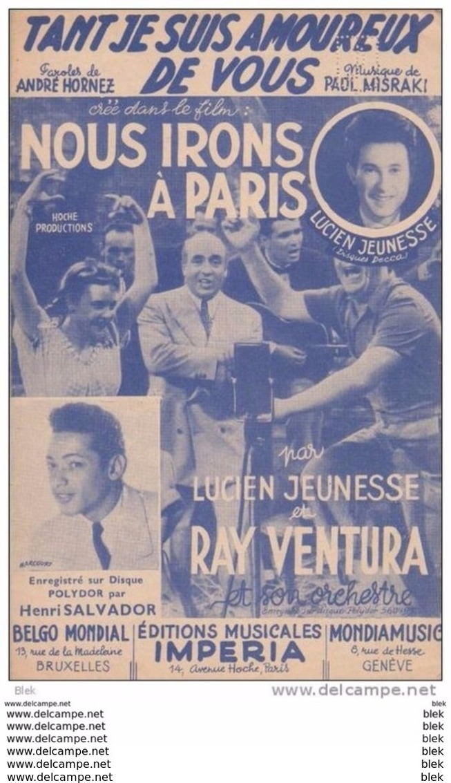 Partition : " Tant Que Je Suis Amoureux De Vous " : Par Lucien Jeunesse Et Ray Ventura . - Partitions Musicales Anciennes