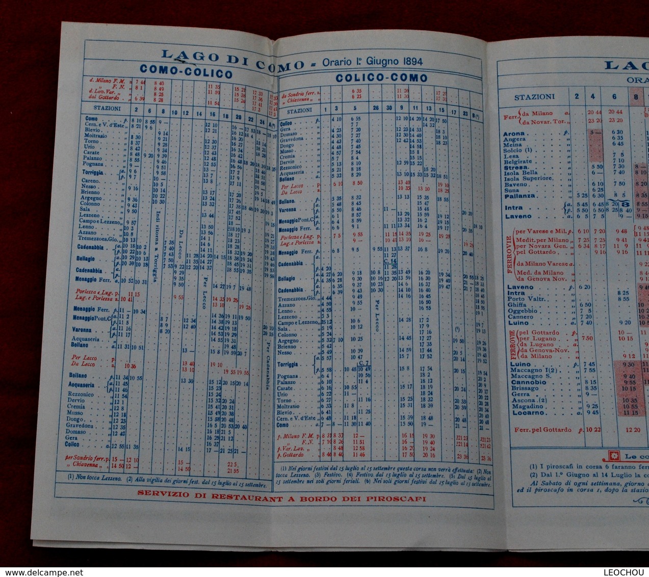 8.Depliant Horaire Des Lacs Maggiore Lugano 1894 - Dépliants Touristiques