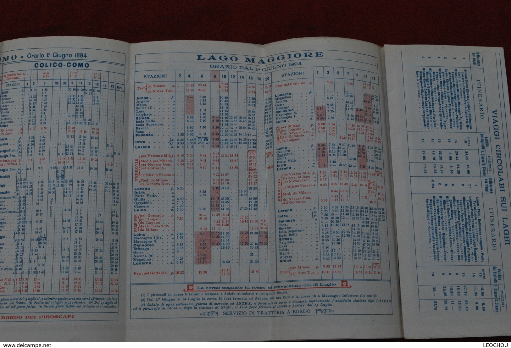 8.Depliant Horaire Des Lacs Maggiore Lugano 1894 - Dépliants Touristiques