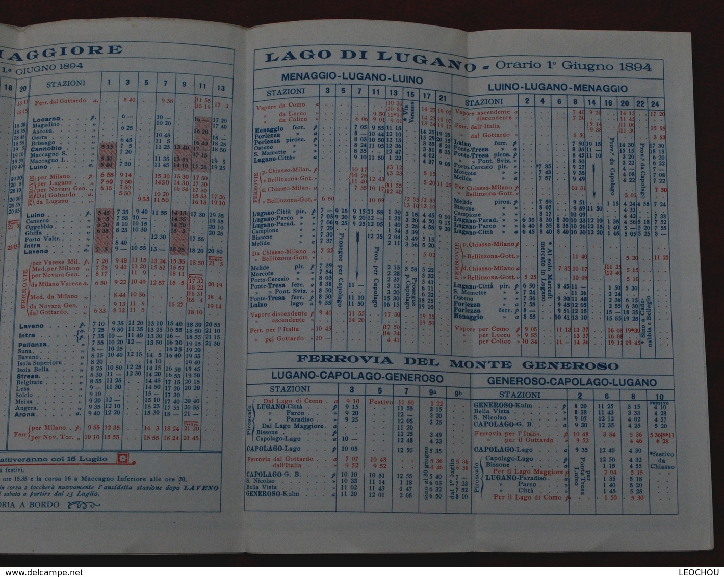 8.Depliant Horaire Des Lacs Maggiore Lugano 1894 - Dépliants Touristiques