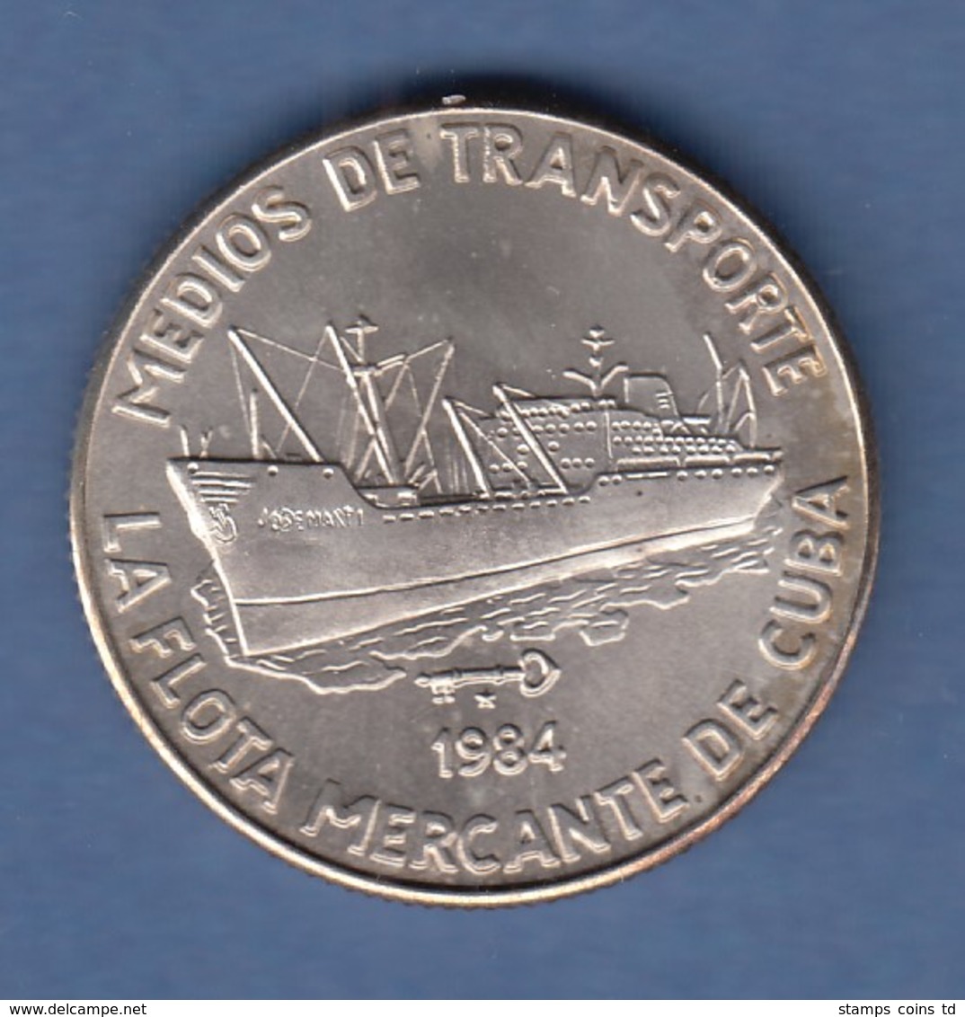 Cuba / Kuba 1984 Silbermünze Frachtschiff  Handelsflotte  - Sonstige – Amerika