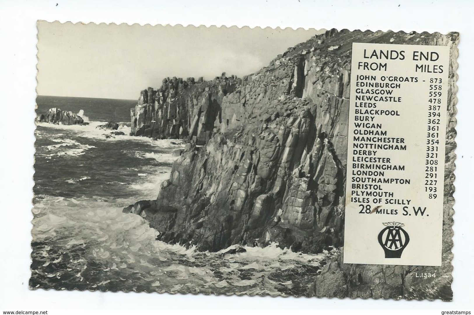 Cornwall Lands End Advertisement  AA Distances In Miles Valentines Unposted - Land's End