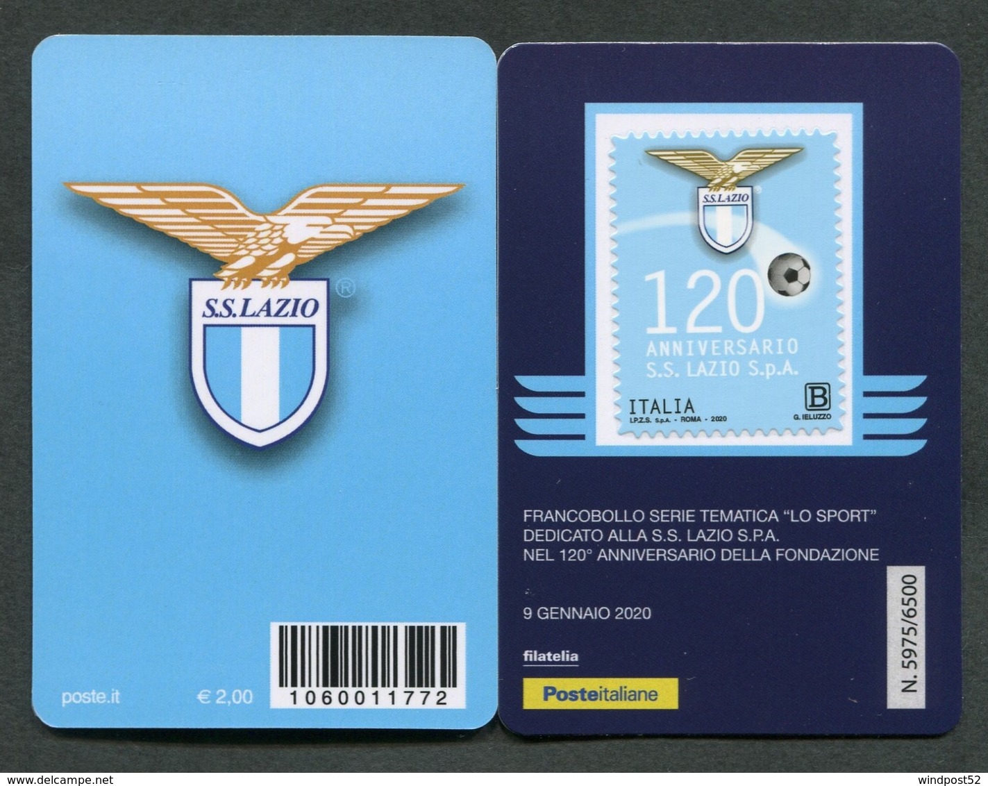 ITALIA 2020 - TESSERA FILATELICA - 120° ANNIVERSARIO FONDAZIONE S.S.LAZIO S.p.a. - MNH**- 429 - Philatelic Cards