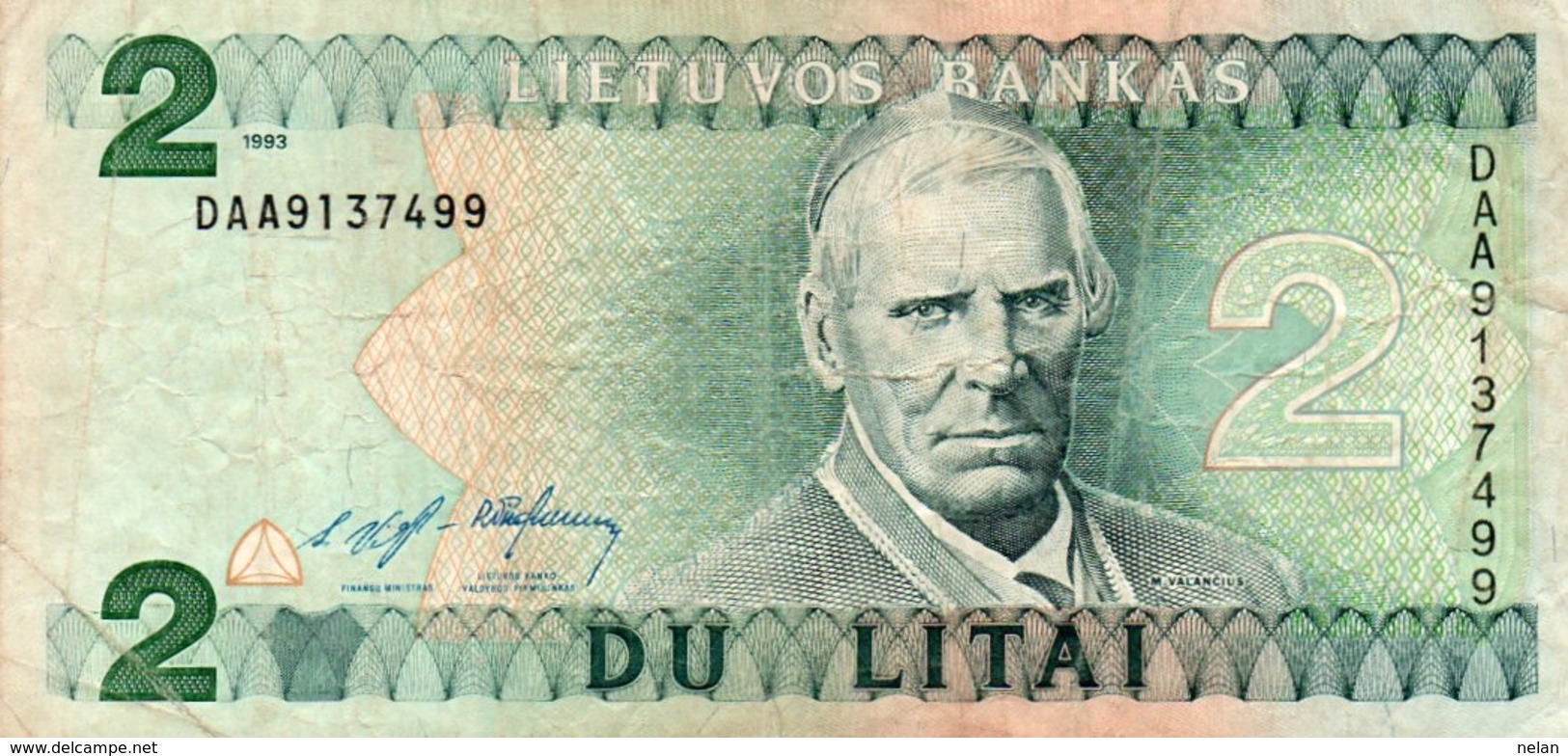 LITHUANIA  2 LITAI 1993  P-54a  CIRC - Lithuania