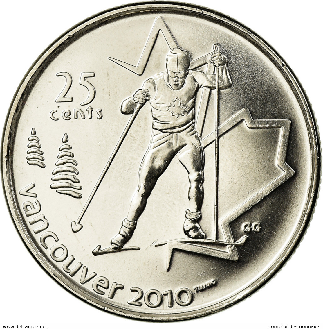 Monnaie, Canada, Elizabeth II, Cross-country Skiing, 25 Cents, 2009, SPL, Nickel - Canada