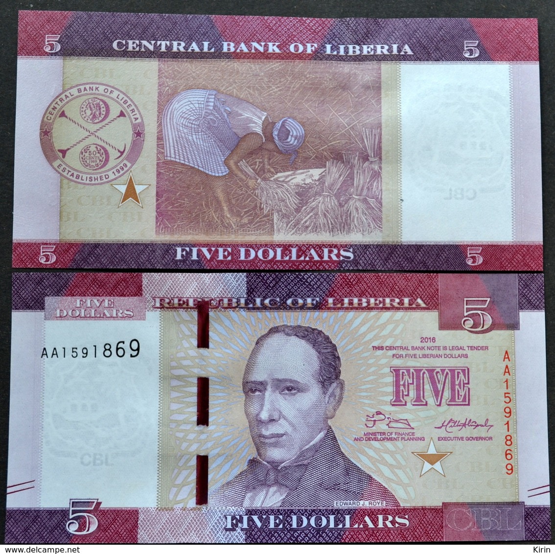 Liberia 5 Dollars 2016 P-31a UNC CURRENCY BANKNOTE Afrika Papiergeld - Liberia