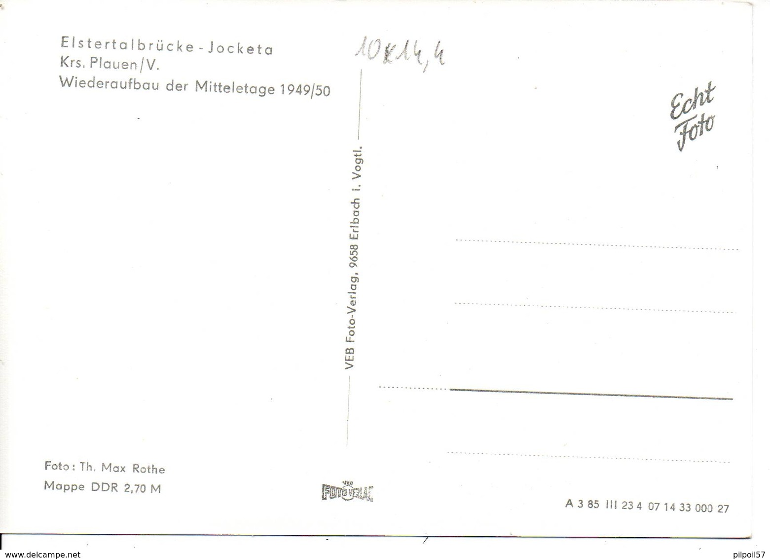 ALLEMAGNE - ELSTERTALBRÜCKE - JOCKETA - Wiederaufbau Der Mitteletage 1949/50 (reproduction) - Pöhl