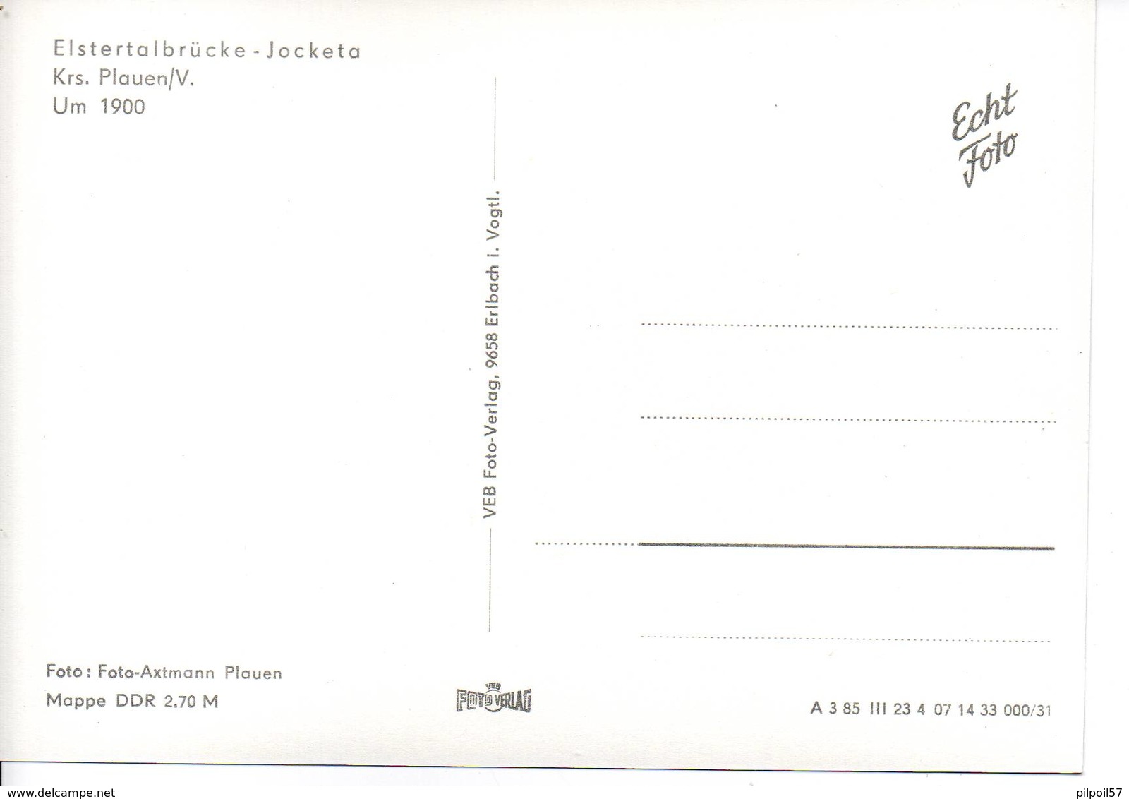ALLEMAGNE - ELSTERTALBRÜCKE - JOCKETA - Krs. Plauen/V - Format 10X14,4 - (reproduction) - Poehl