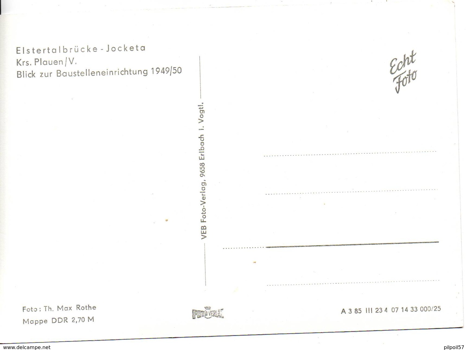 ALLEMAGNE - ELSTERTALBRÜCKE - JOCKETA - Blick Zur Baustelleneinrichtung 1949/50 - Format 10X14,4 - (reproduction) - Poehl