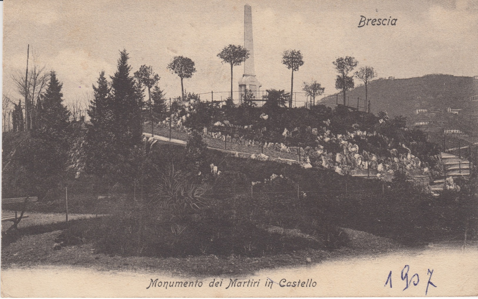 BRESCIA - MONUMENTO DEI MARTIRI IN CASTELLO - VIAGGIATA 1907 - Brescia