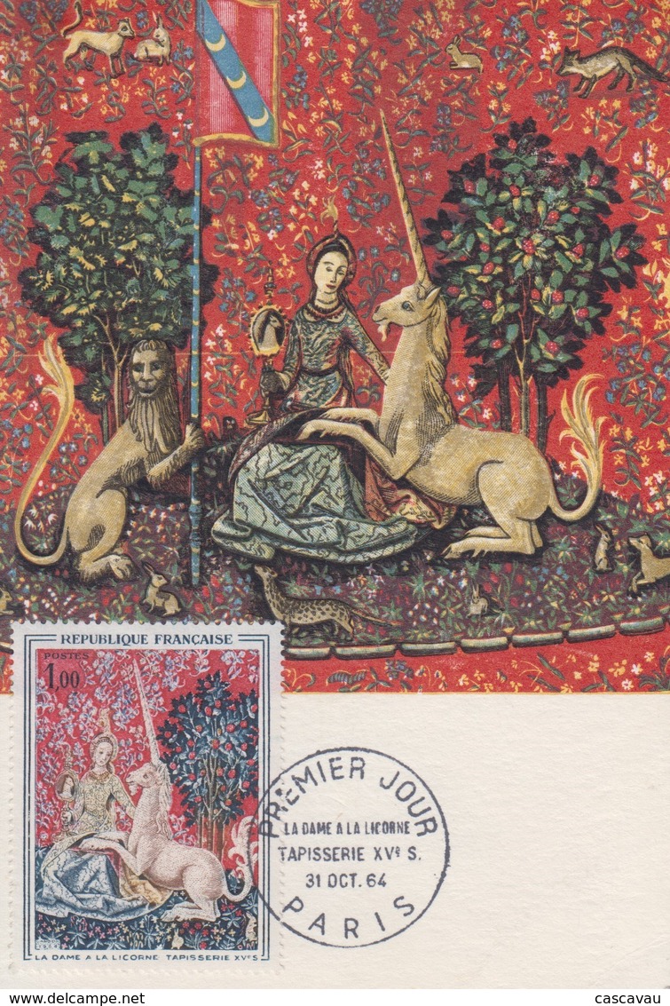 Carte Maximum 1er Jour  FRANCE  Tapisserie  LA  DAME  A  LA  LICORNE  1964 - 1960-1969