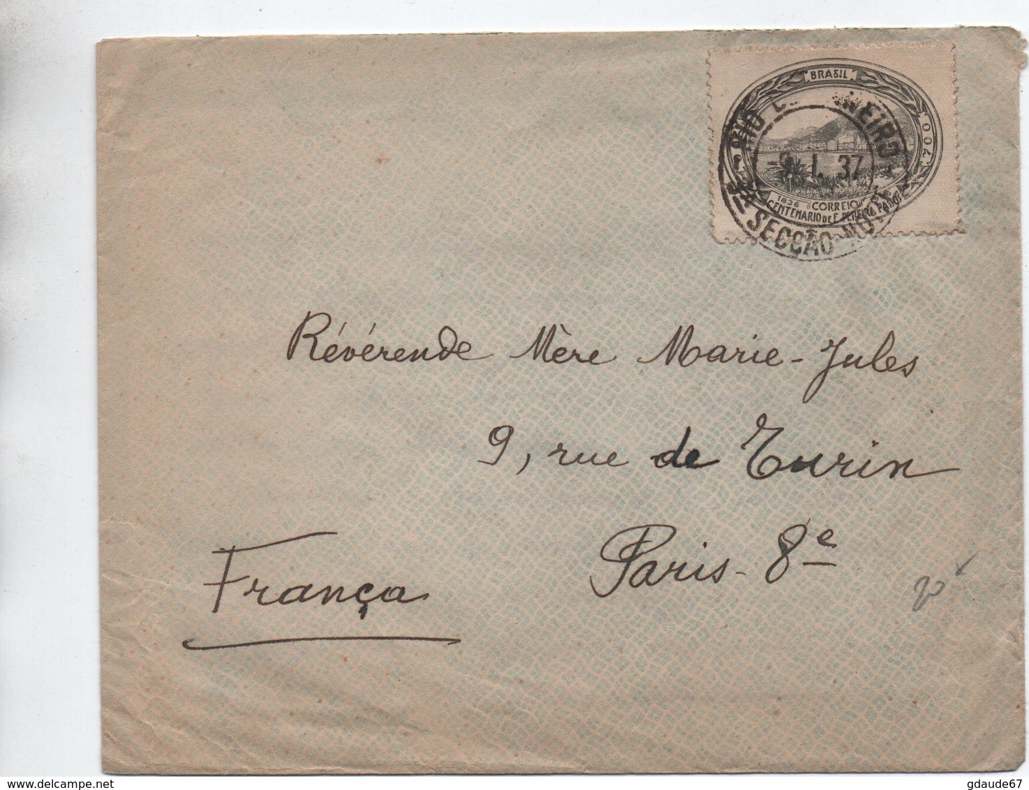 BRESIL / BRASIL - 1937 - ENVELOPPE De RIO JANEIRO Avec SEUL Pour PARIS - Lettres & Documents