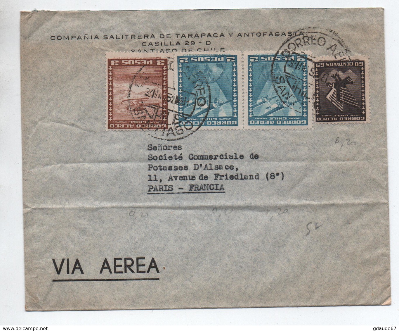 1952 - ENVELOPPE De SANTIAGO DE CHILE (CHILI) - Cile