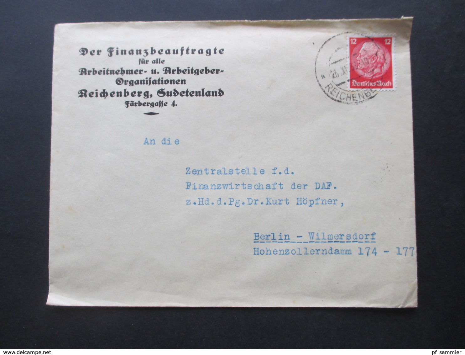 DR / Sudetenland 1938 Brief Aus Dem Bedarf Der Finanzbeauftragte Reichenberg Sudetenland Nach Berlin Gesendet! - Sudetes