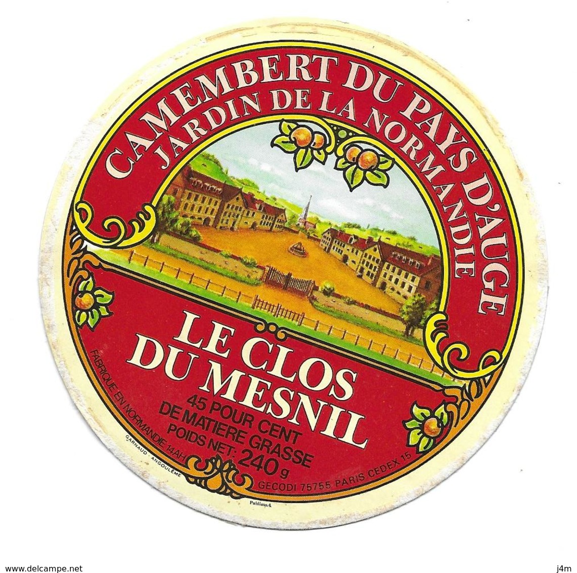 ETIQUETTE De FROMAGE Cartonnée..CAMEMBERT Fabriqué En NORMANDIE ( Calvados 14-AH)..LE CLOS Du MESNIL - Fromage