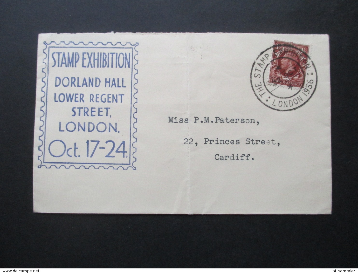 GB 1936 Sonderumschlag SST Stamp Exhibition London 1936 Dorland Hall Lower Regent Street Nach Cardiff Gesendet - Cartas & Documentos