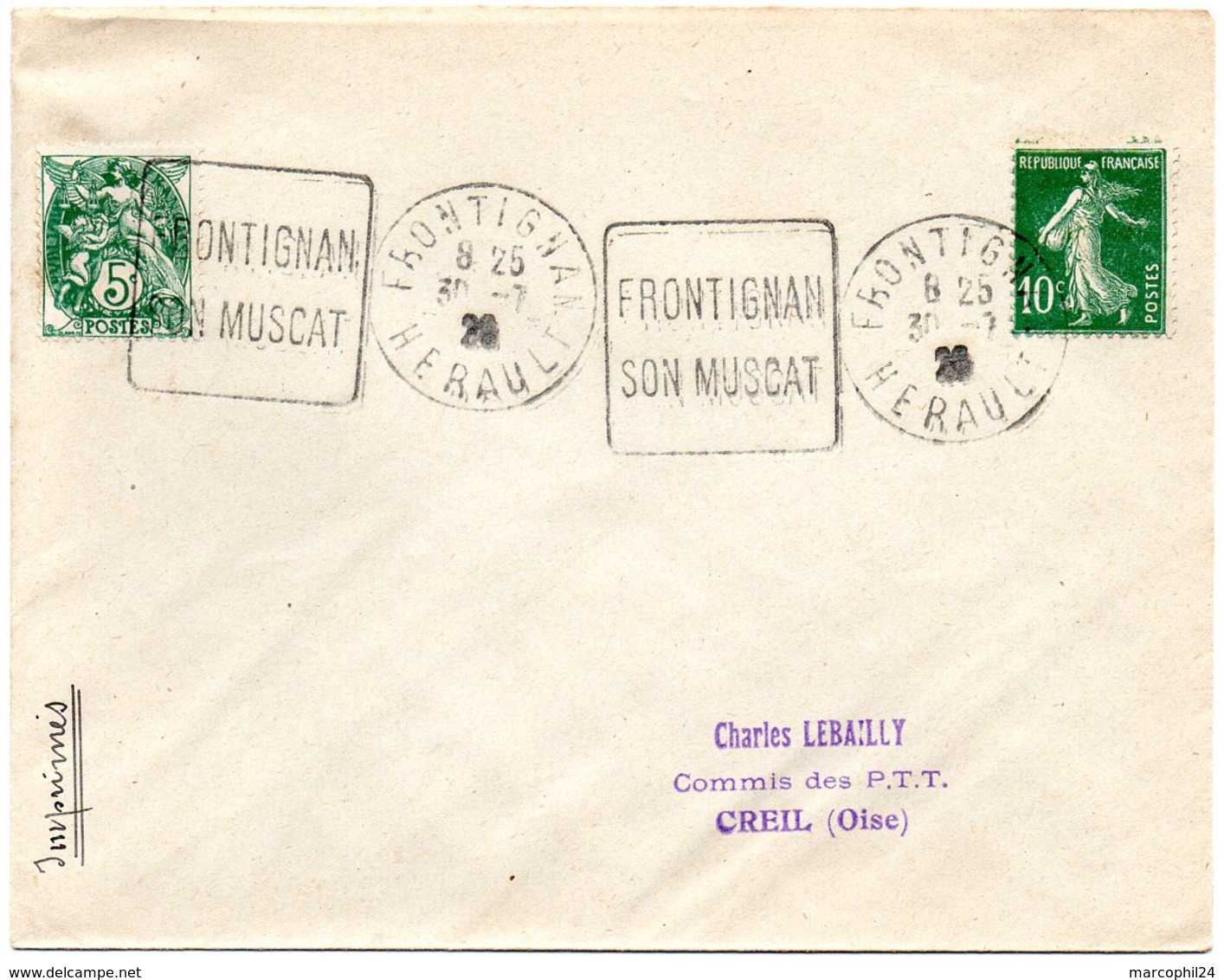 HERAULT - Dépt N° 34 = FRONTIGNAN  1928? = FLAMME Thème VIN = DAGUIN DOUBLE FRAPPE = MUSCAT / GRANDES LETTRES - Maschinenstempel (Sonstige)