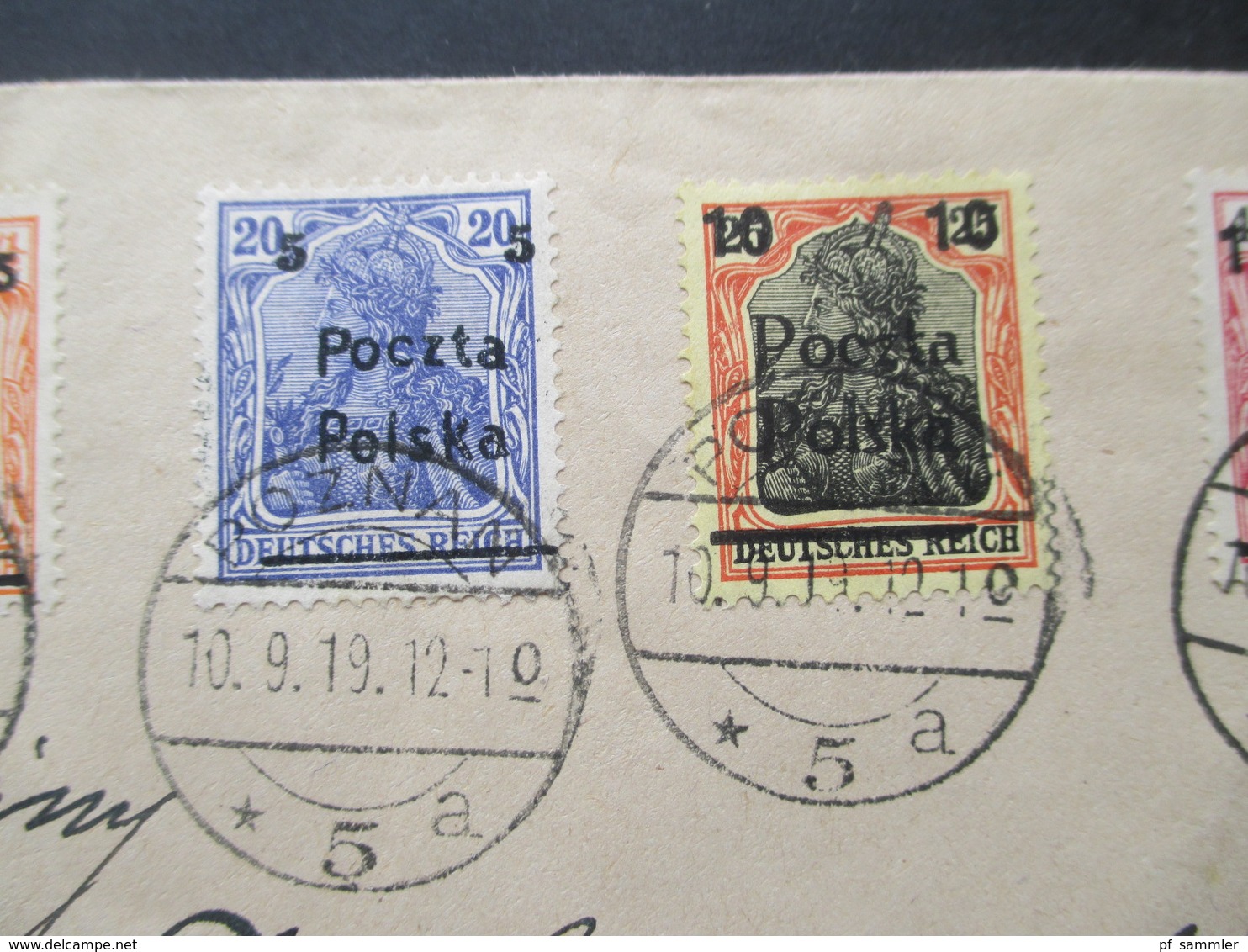 Polen 1919 1. Freimarken Für Posen Nr. 130 / 134 Satzbrief / Einschreiben Posen O. 5 Germania Marken Mit Aufdruck Poczta - Storia Postale