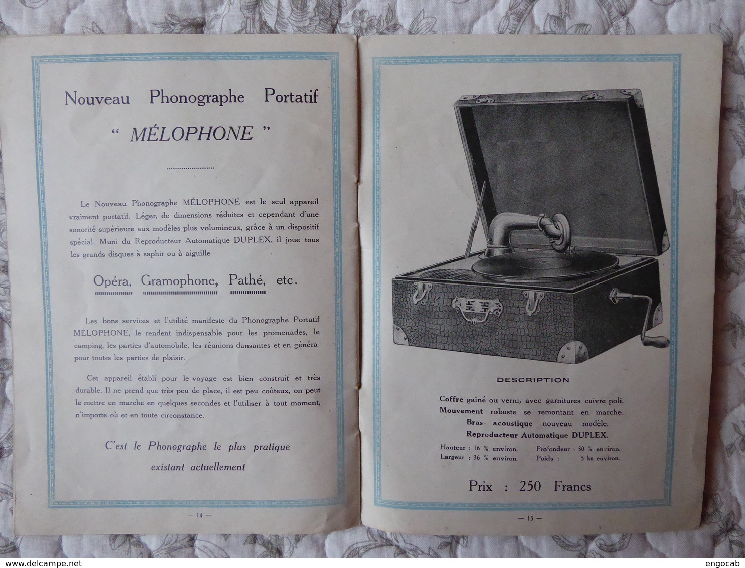 Appareils Mélophone  1925 - Matériel Et Accessoires