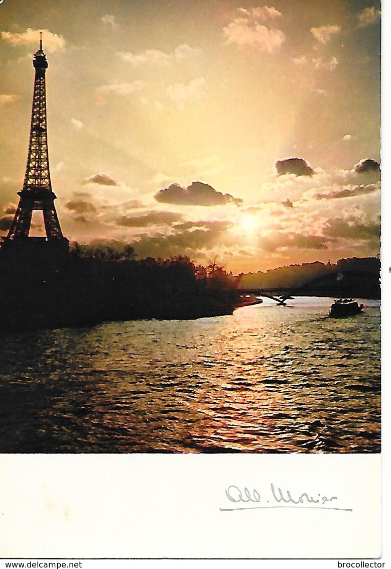 Albert MONIER ( Illustrateur ) - Crépuscule Sur La Seine  ( C.P.S.M. , Gd - Ft ) - Monier