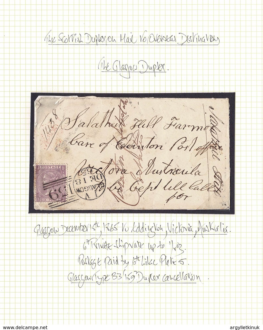 GB SCOTLAND GLASGOW AUSTRALIA 1865 & 1870 DUPLEX - Cartas & Documentos