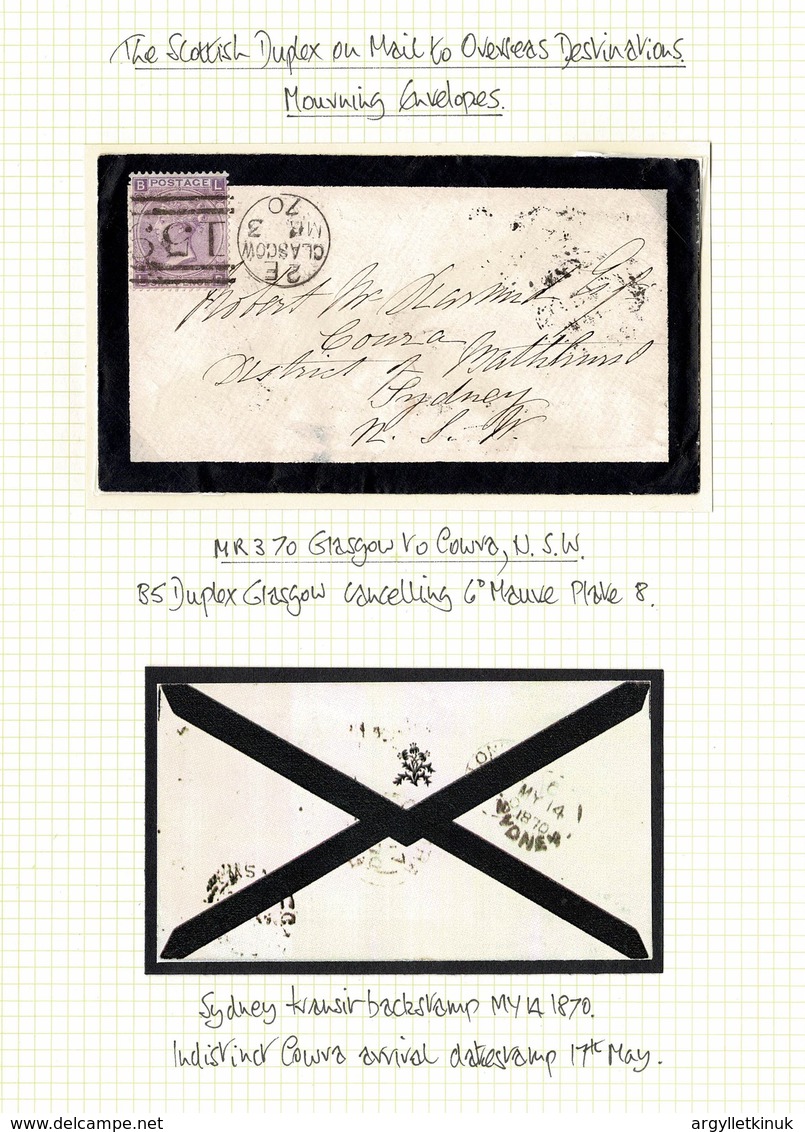 GB SCOTLAND GLASGOW AUSTRALIA 1865 & 1870 DUPLEX - Lettres & Documents