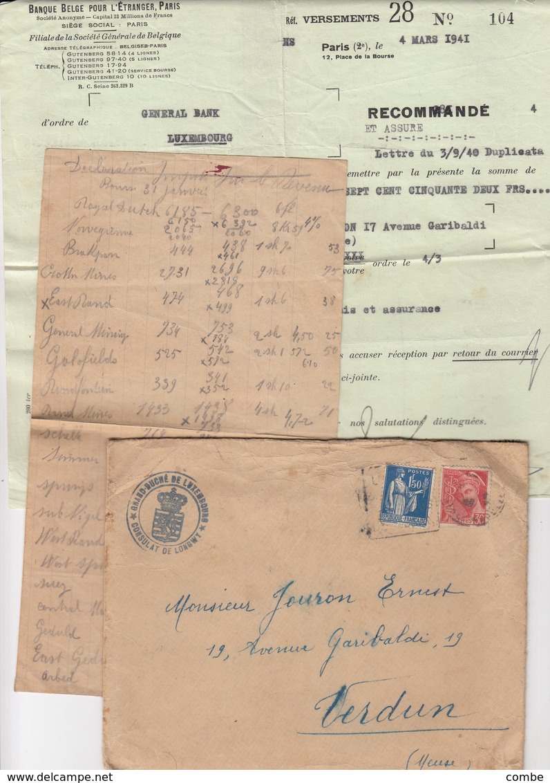 LETTRE. 1941. GRAND DUCHE DE LUXEMBOURG CONSULAT DE LONGWY. POUR VERDUN       / 2 - 1940-1944 German Occupation