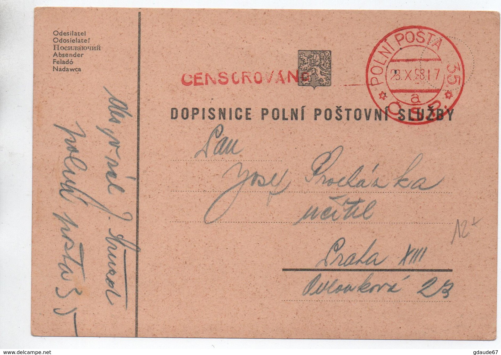 1938 - CARTE DOPISNICE POLNI POSTOVNI SLUZBY - Storia Postale