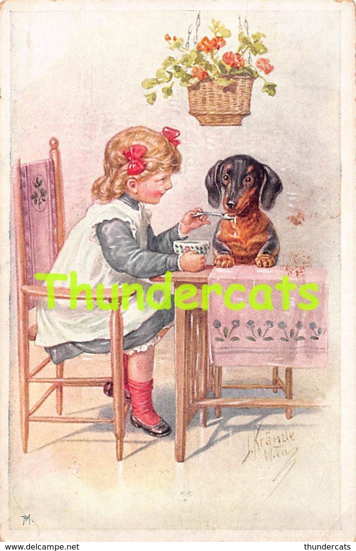 CPA ILLUSTRATEUR  ARTIST SIGNED ENFANT CHILD KRANZLE KRÄNZLE KRAENZLE DACHSHUND TECKEL DACKEL - Kraenzle