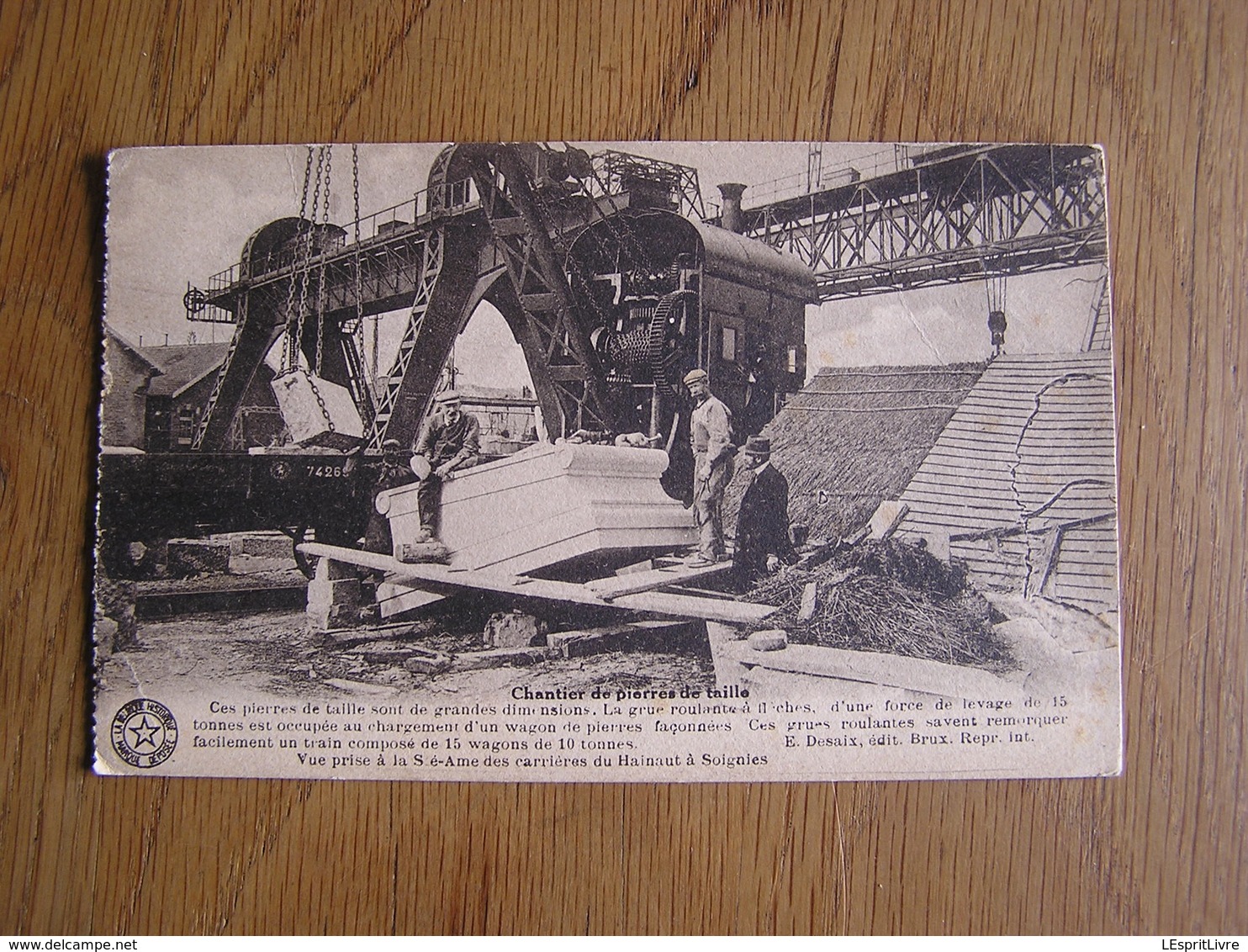 SOIGNIES Chantier De Pierres De Taille Animée Carrière Pierre Grue Wagon Carte Postale Postkaart - Soignies