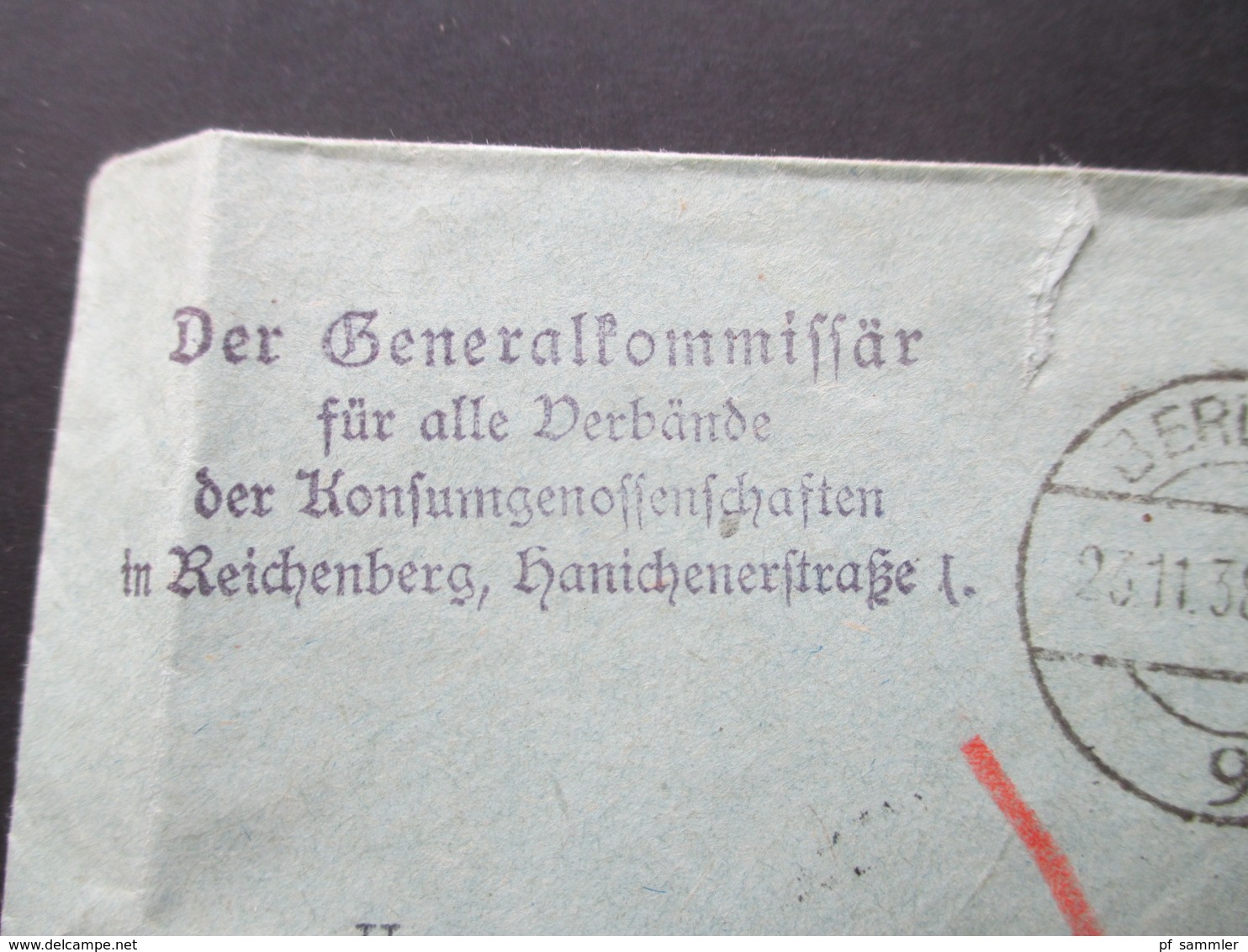 3.Reich / Sudetenland 22.11.1938 Bedarfsbrief Generalkommissär Für Alle Verbände Konsumgenossenschaften In Reichenberg - Sudetenland