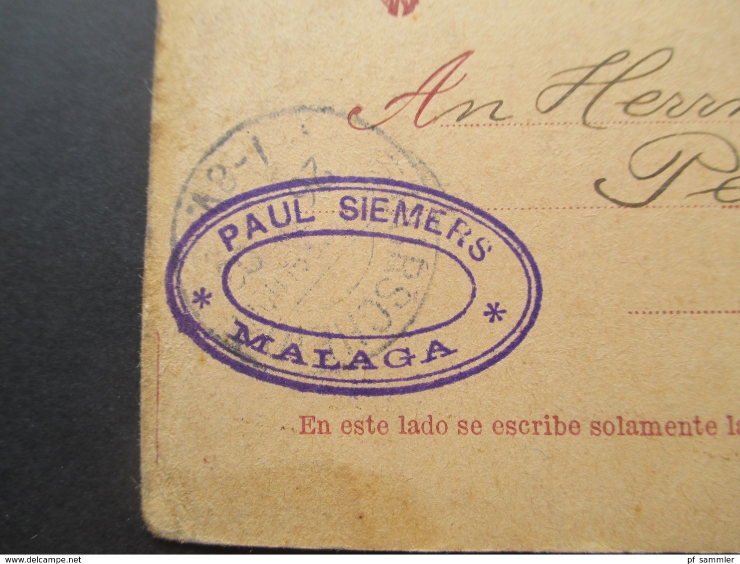 Spanien Ganzsache Fragekarte Paul Siemens Malaga Nach Burscheid Mit Ank. Stempel / KOS Kreisobersegmentstempel - 1850-1931