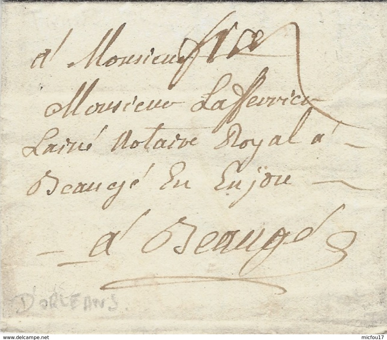 1760- Lettre D'Orléans  ( Loiret ) En Port Payé ) Avec " Frs " ( Franc ) SANS MARQUE De Départ-taxe 7 Au Dos - 1701-1800: Précurseurs XVIII